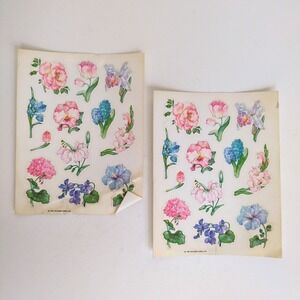 Vintage 80s‎ Hallmark Flower Sticker Sheets (2) - Iris, Peony, Hydrangea, Tulip